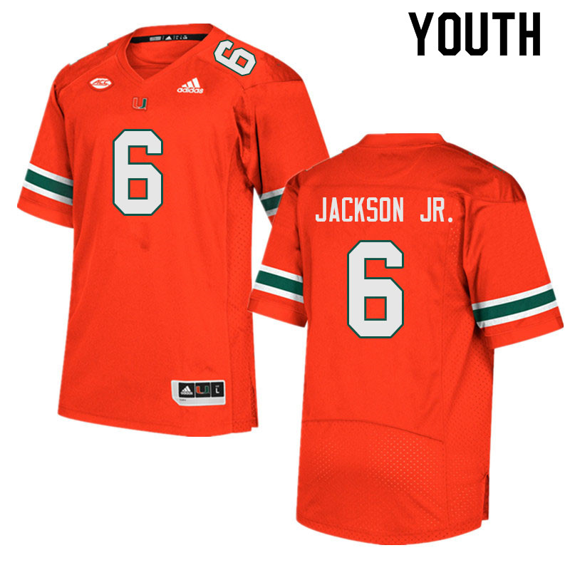 Youth #6 Darrell Jackson Jr. Miami Hurricanes College Football Jerseys Sale-Orange - Click Image to Close
